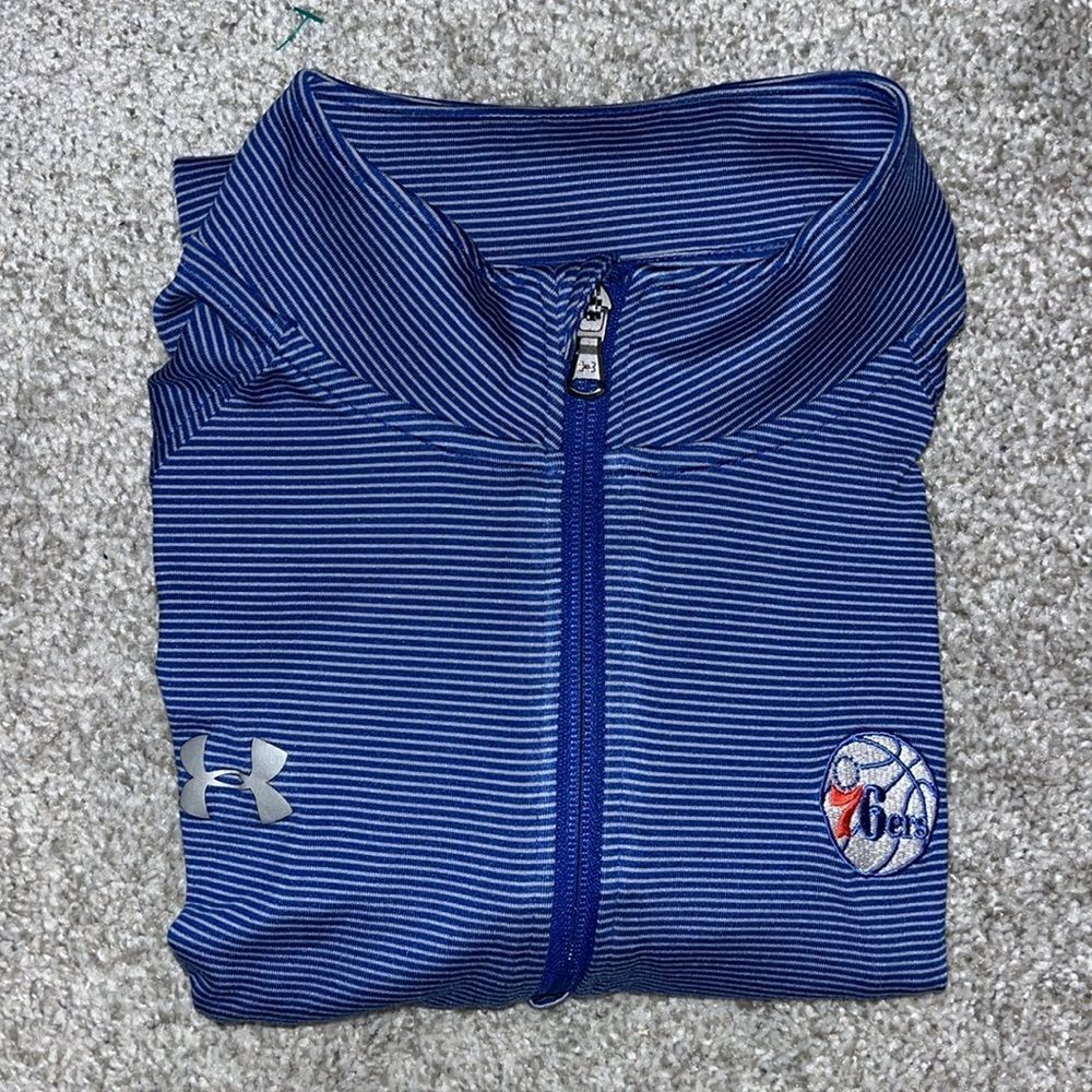 UA Philadelphia 76ers Blue Stripe LS NBA basketball Shirt Sweatshirt T-Neck LG/L